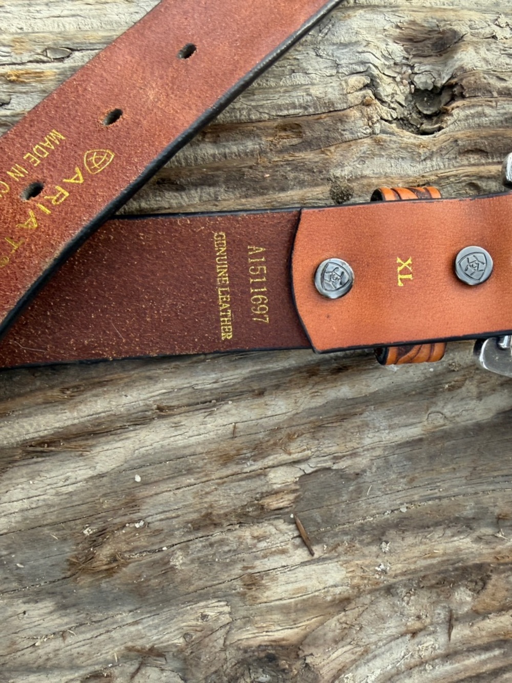 Ariat Tooled and Painted Leather Floral Belt with Turquoise & Amber Rhinestones - Picture 2 of 4